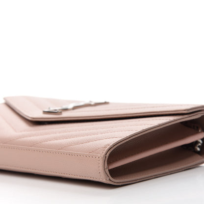 Saint Laurent Grain De Poudre Matelasse Chevron Monogram Chain Wallet Pale Pink 7 of 11