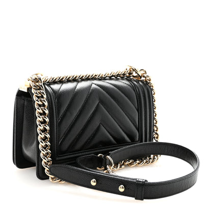 Chanel Caviar Chevron Quilted Small Boy Flap Black 3 of 10