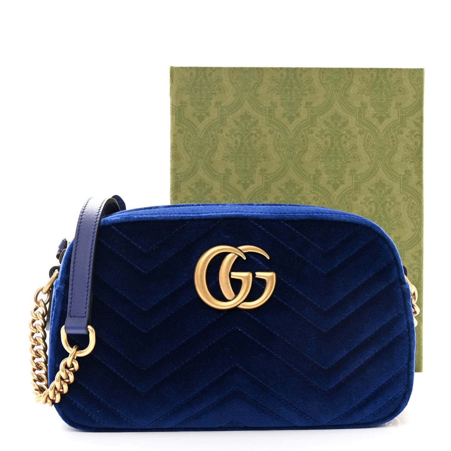 Velvet Matelasse Small GG Marmont Chain Shoulder Bag Cobalt