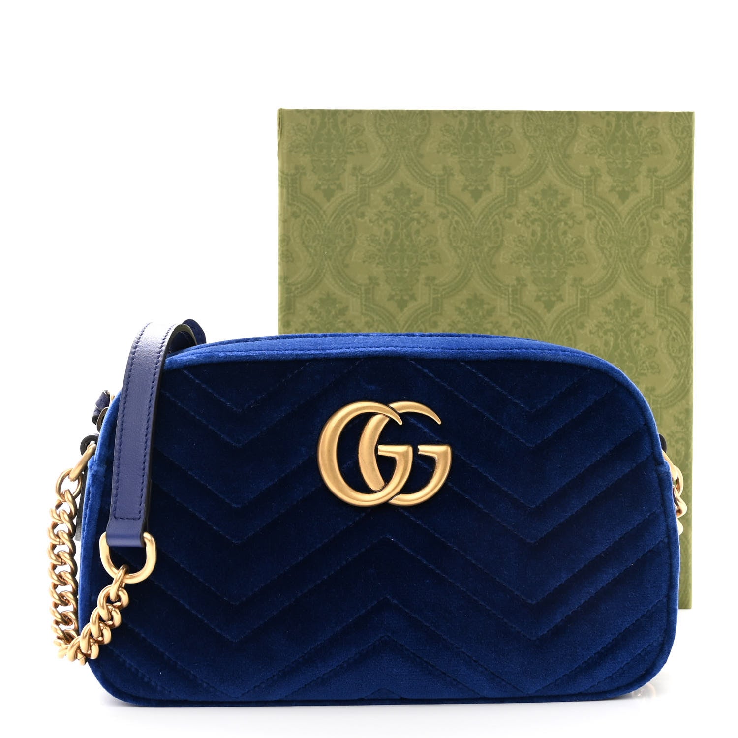 Gucci Velvet Matelasse Small GG Marmont Chain Shoulder Bag Cobalt 11 of 11