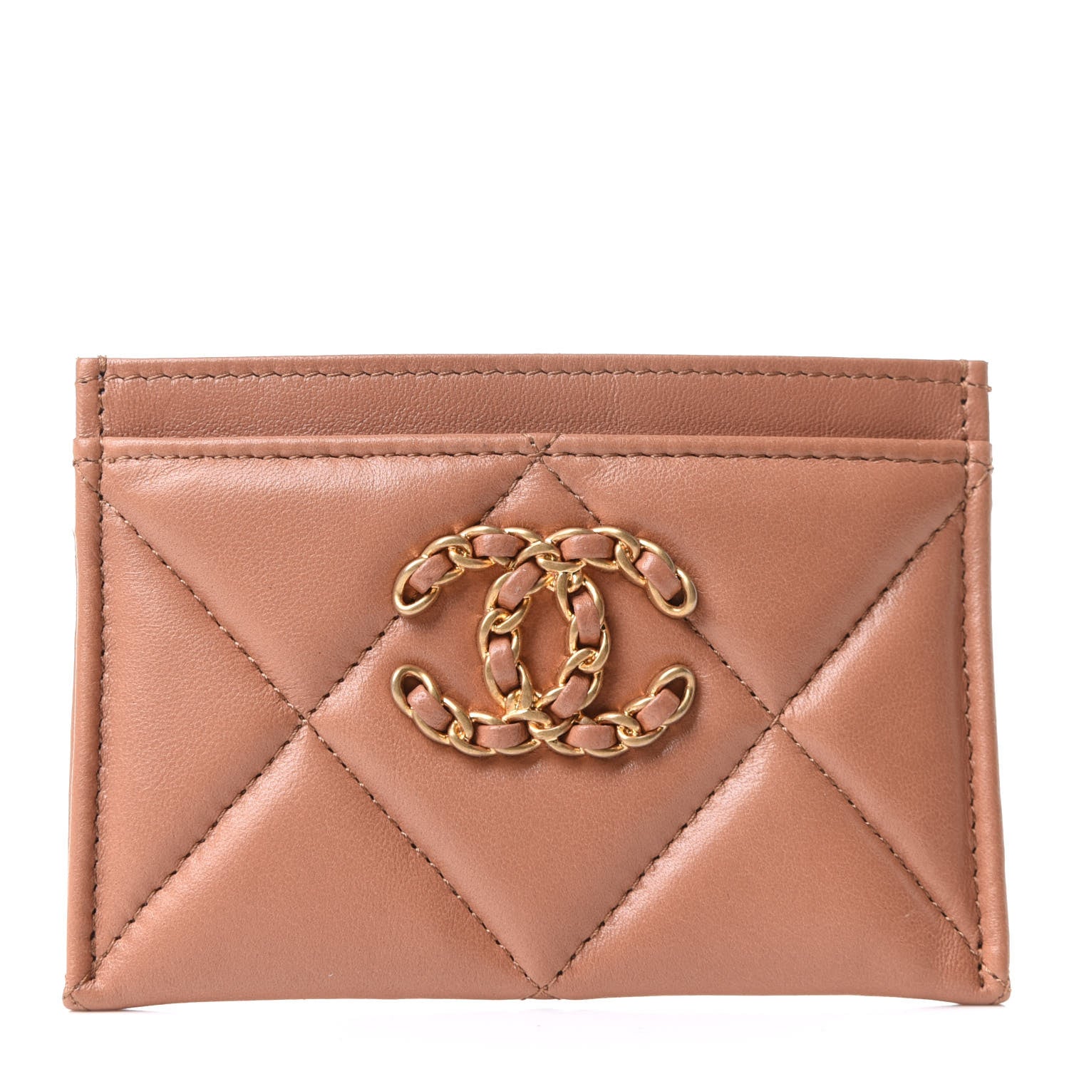 Chanel Lambskin Quilted Chanel 19 Card Holder Brown 1 of 8