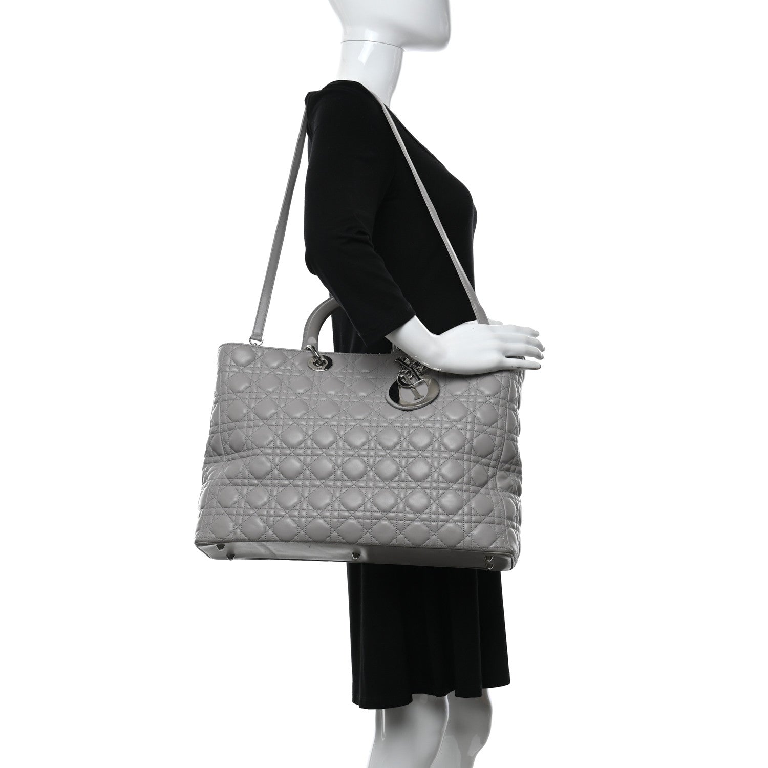 Christian Dior Lambskin Cannage XL Lady Dior Light Grey 2 of 12