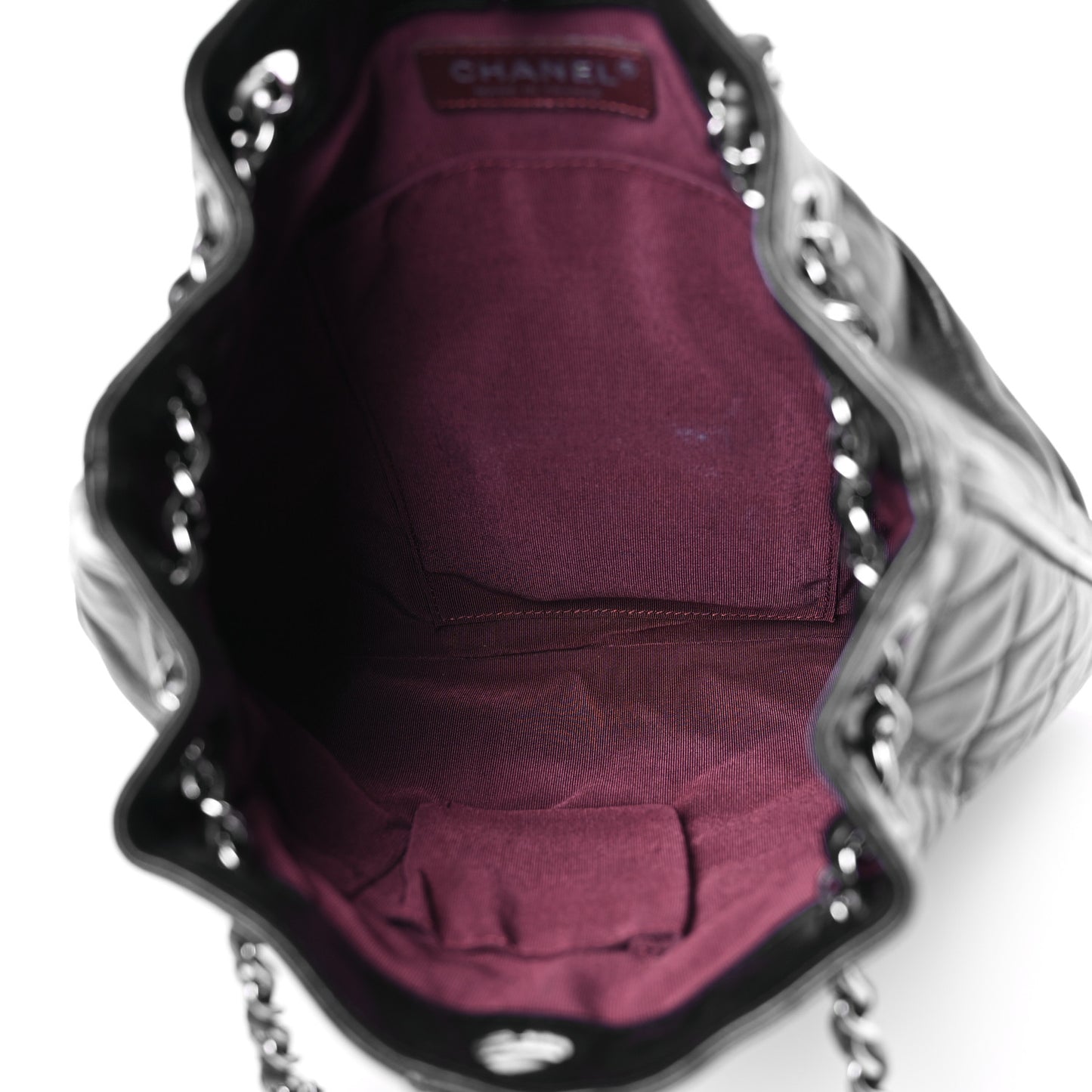 Lambskin Quilted Pile Ou Face Drawstring Bag Black