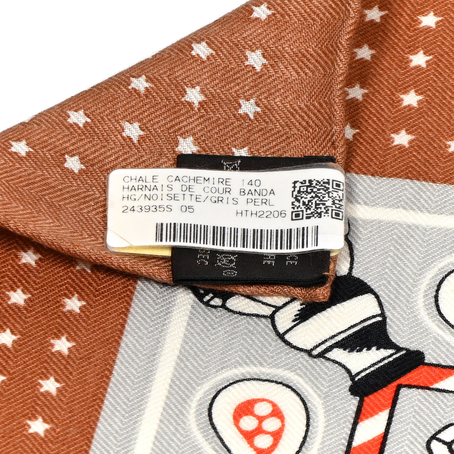 Hermes Cashmere Silk Harnais De Cour Shawl 140 Noisette Gris Perle 4 of 4