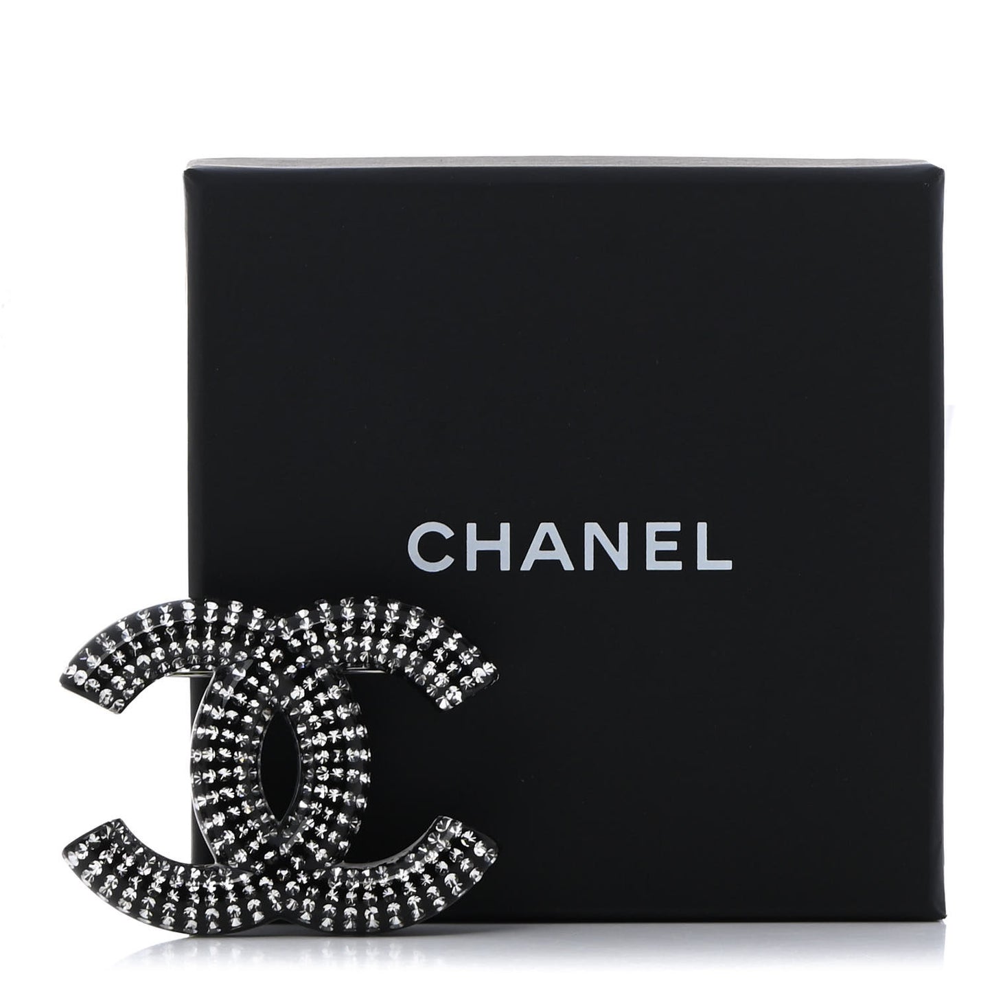 Resin Crystal CC Brooch Silver Black