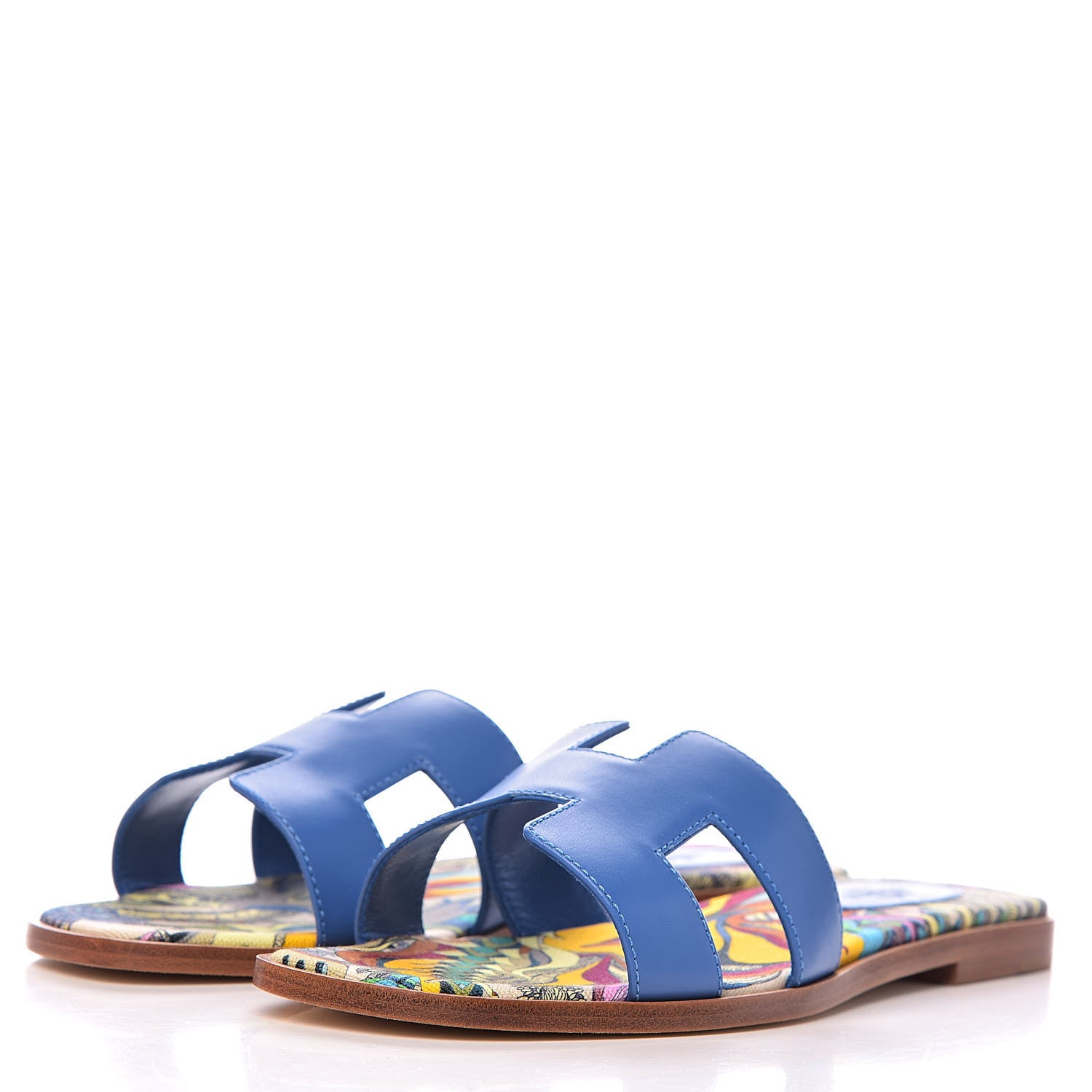 Hermes Calfskin Oran Sandals 37.5 Bleu Zanzibar 3 of 10