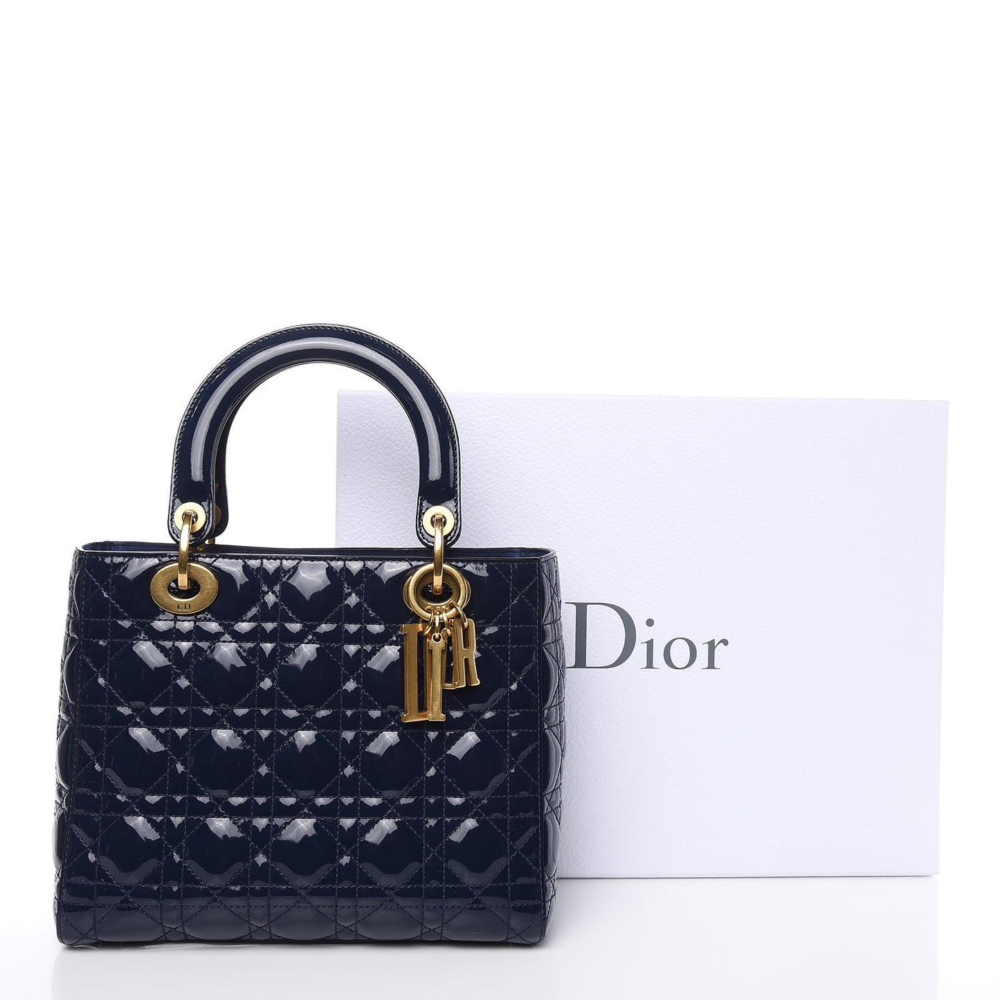 Patent Cannage Medium Lady Dior Navy Blue