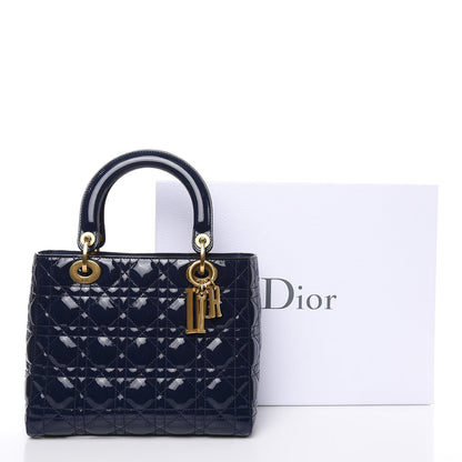Christian Dior Patent Cannage Medium Lady Dior Navy Blue 10 of 12