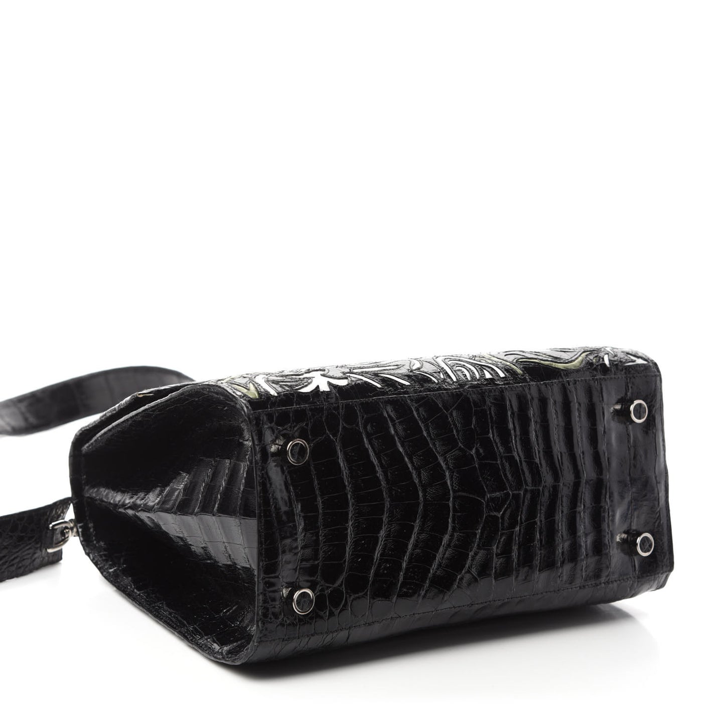 Crocodile Medium Floral Lexi Top Handle Bag Black Multicolor