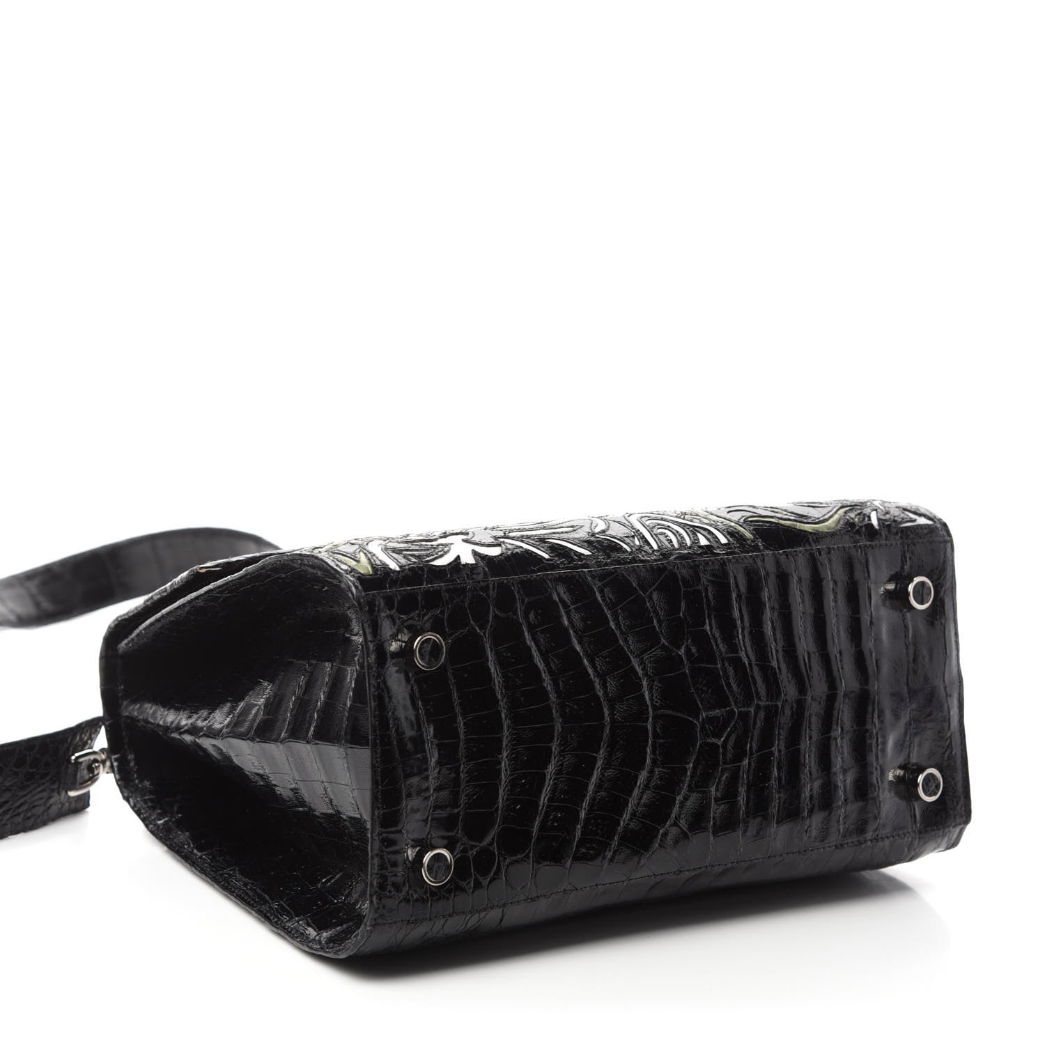 Nancy Gonzalez Crocodile Medium Floral Lexi Top Handle Bag Black Multicolor 4 of 10