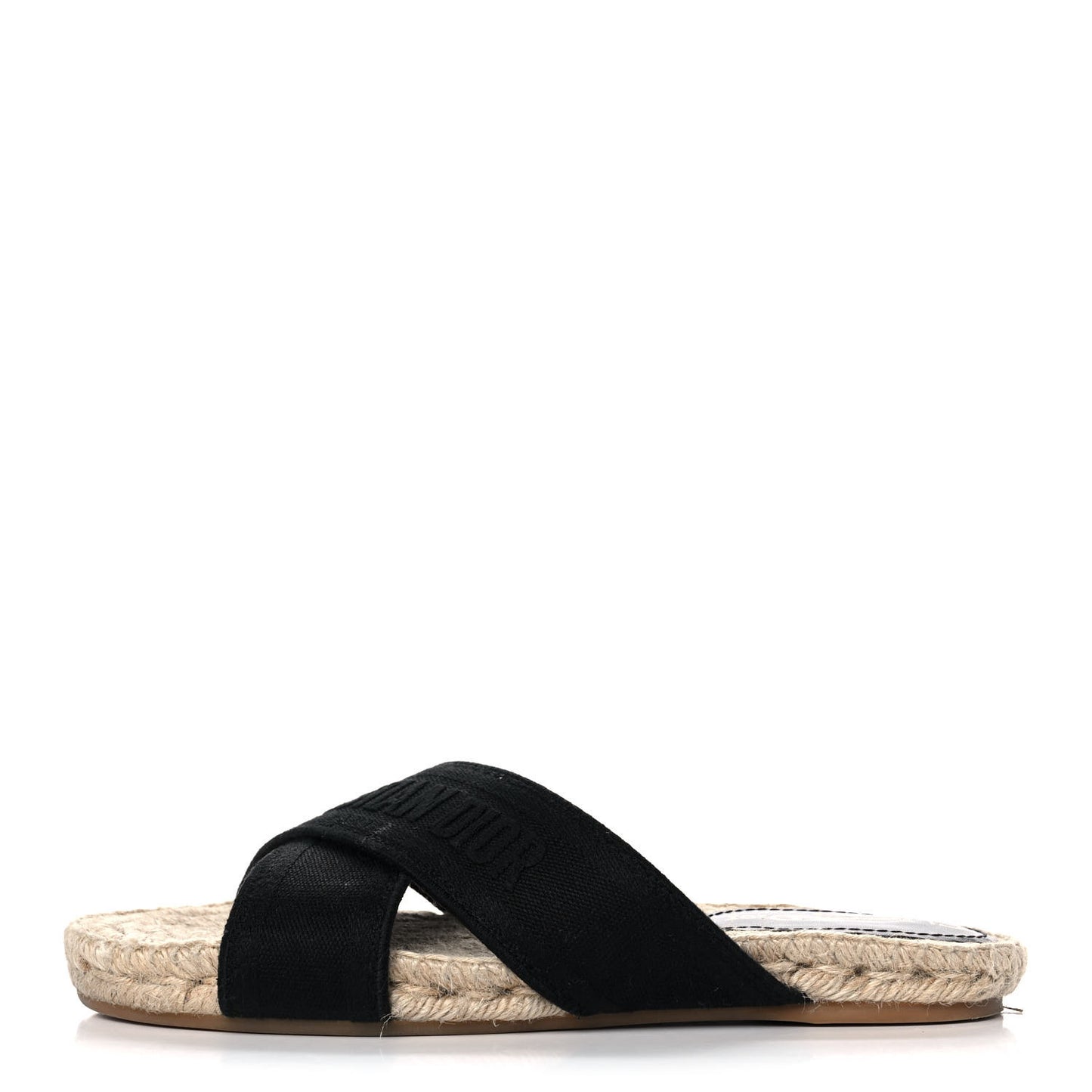 Canvas Embroidered Granville Espadrille Crisscross Flat Slide Sandals 37.5 Black