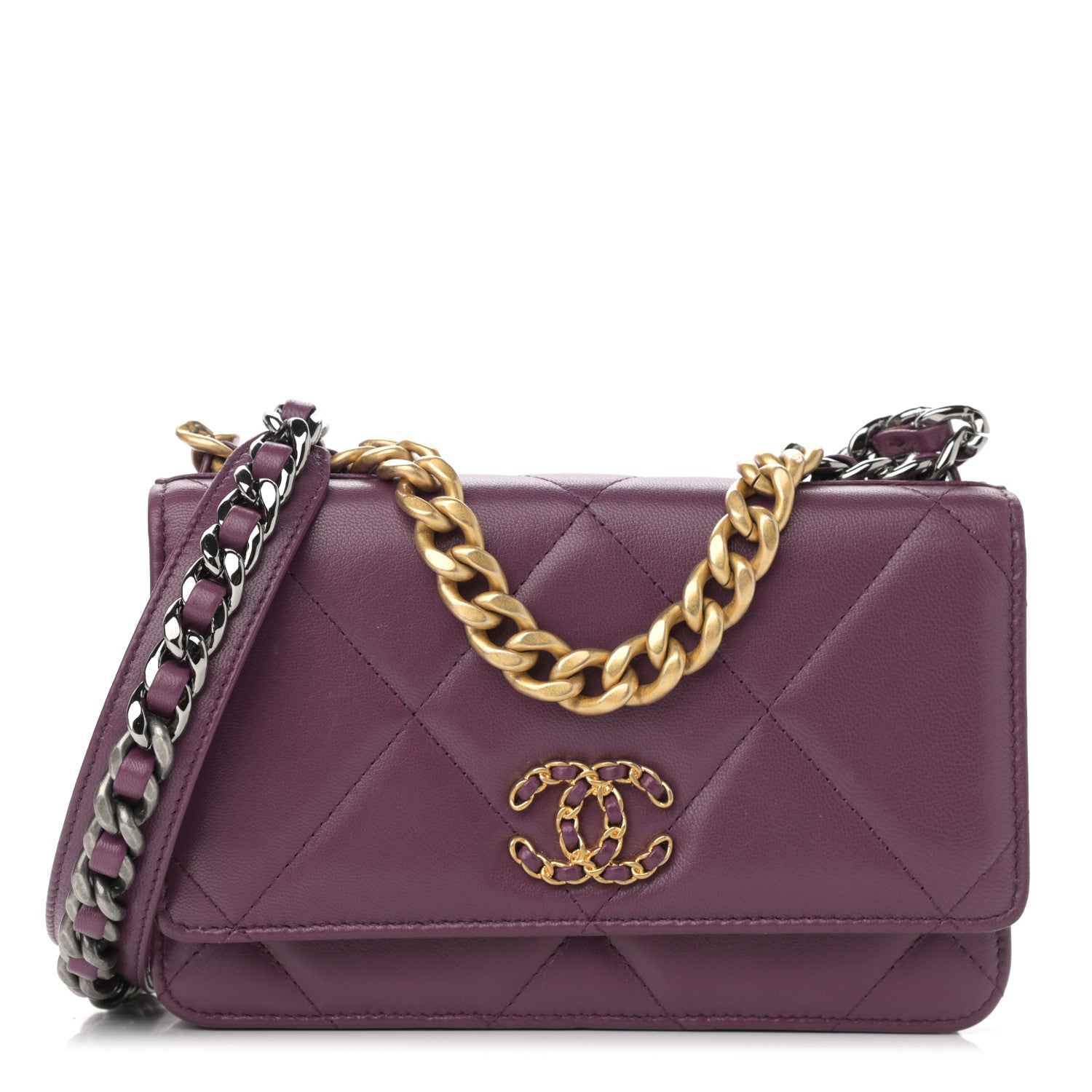 Chanel Lambskin Quilted Chanel 19 Wallet On Chain WOC Purple 1 of 14