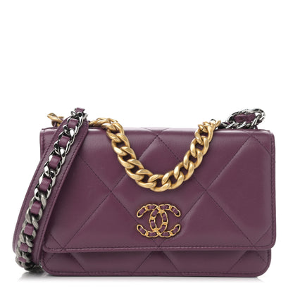 Chanel Lambskin Quilted Chanel 19 Wallet On Chain WOC Purple 1 of 14