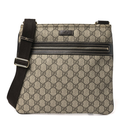 Gucci GG Supreme Monogram Selleria Calfskin Small Flat Side Zip Messenger Bag Beige Ebony Cocoa Dark Chocolate 1 of 11