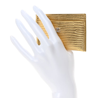 Chanel Metallic Calfskin Lizard Embossed Card Holder Gold 2 of 8