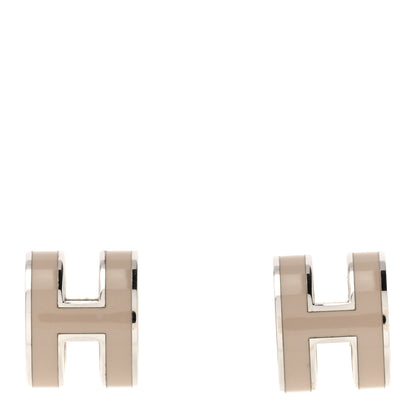 Hermes Palladium Lacquered Mini Pop H Earrings Marron Glace 1 of 5
