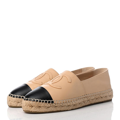 Chanel Lambskin CC Espadrilles 38 Beige Black 3 of 10