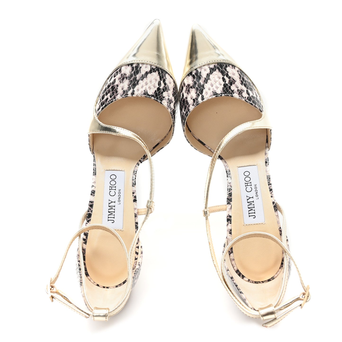 Snakeskin Mirror Calfskin Pointy Toe D'Orsay Pumps 35 Platinum Natural