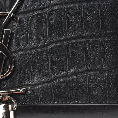 Saint Laurent Calfskin Crocodile Embossed Small Classic Monogram Kate Tassel Satchel Black 9 of 10