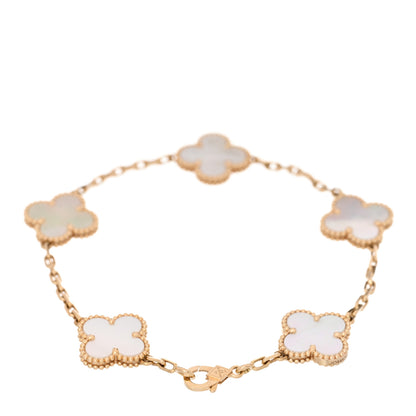 Van Cleef & Arpels 18K Yellow Gold Mother of Pearl 5 Motifs Vintage Alhambra Bracelet 2 of 5