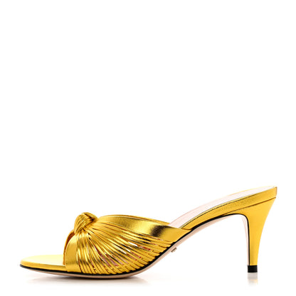 Gucci Metallic Nappa Crawford Knotted Mid Heel Slides 36 Gold 1 of 8