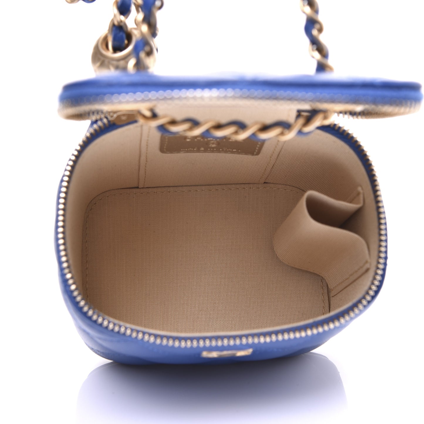 Lambskin Quilted Pearl Crush Mini Vanity Case With Chain Blue