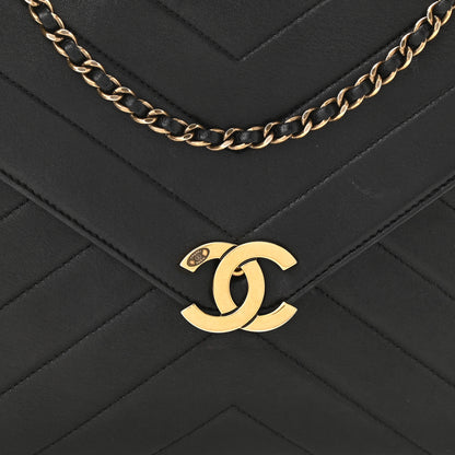 Chanel Lambskin Chevron Quilted Medium Envelope Flap Black 8 of 13