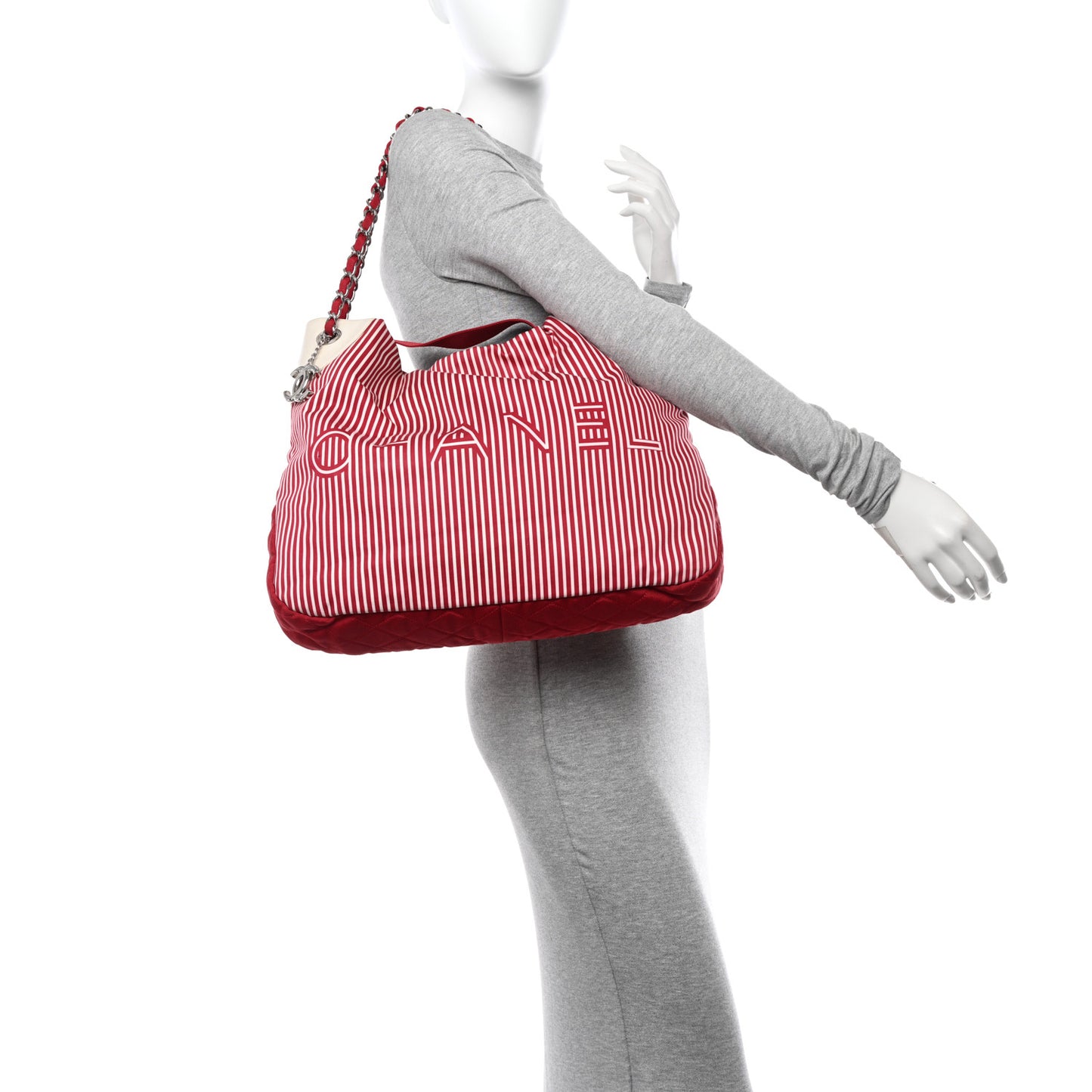 Striped Canvas Logo Tote Red