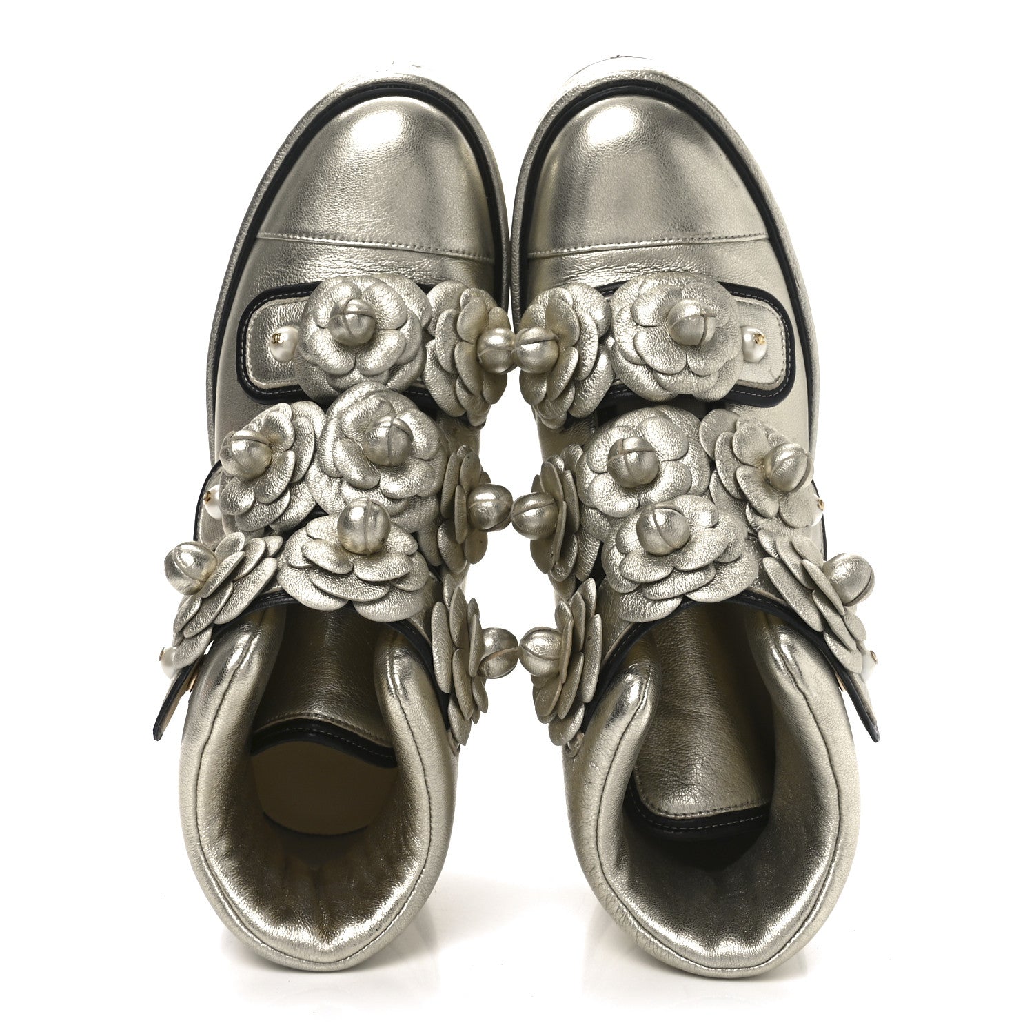 Chanel Metallic Lambskin Camellia High Top Sneakers 39.5 Gold 2 of 9