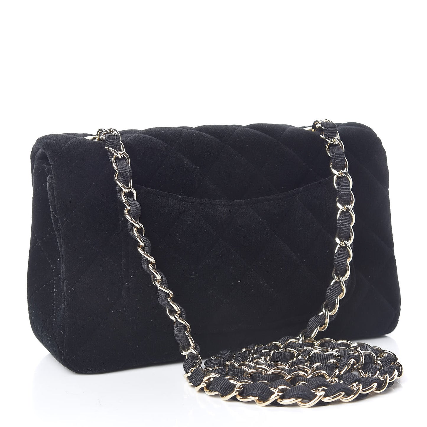 Velvet Quilted Mini Rectangular Flap Black