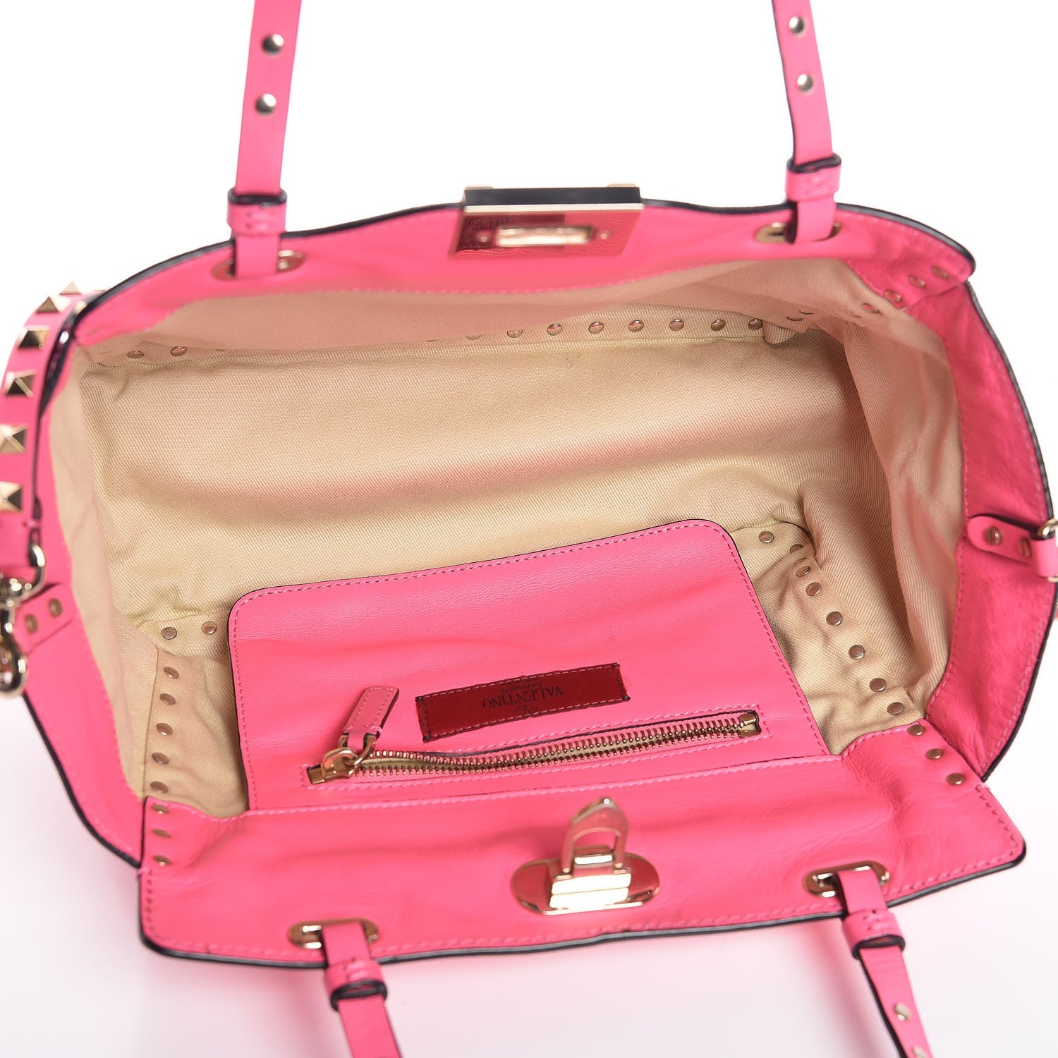 Valentino Garavani Vitello Small Rockstud Tote Fuxia Fluo 6 of 11