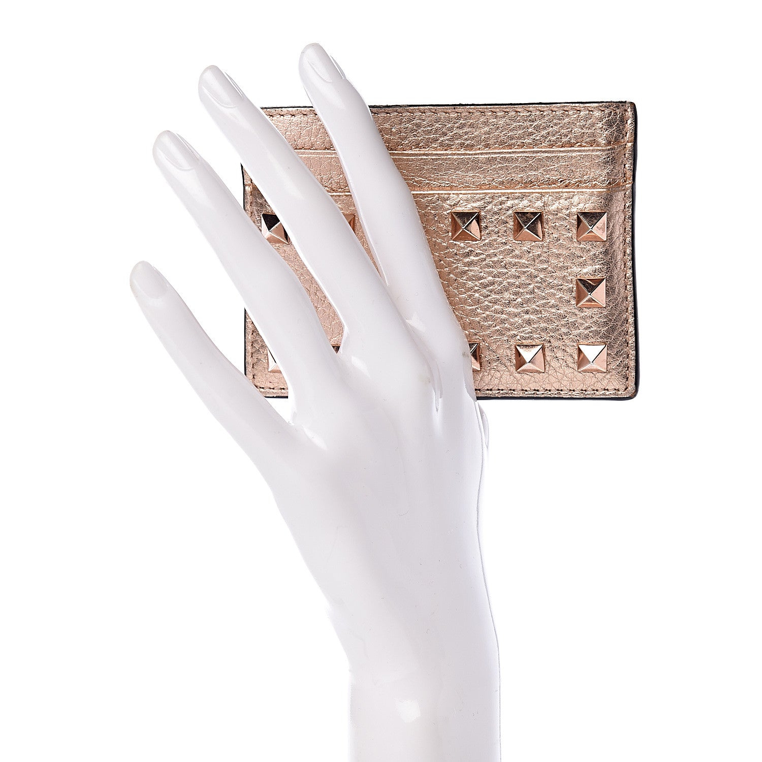 Valentino Garavani Metallic Pebbled Calfskin Rockstud Card Holder Rame 2 of 8