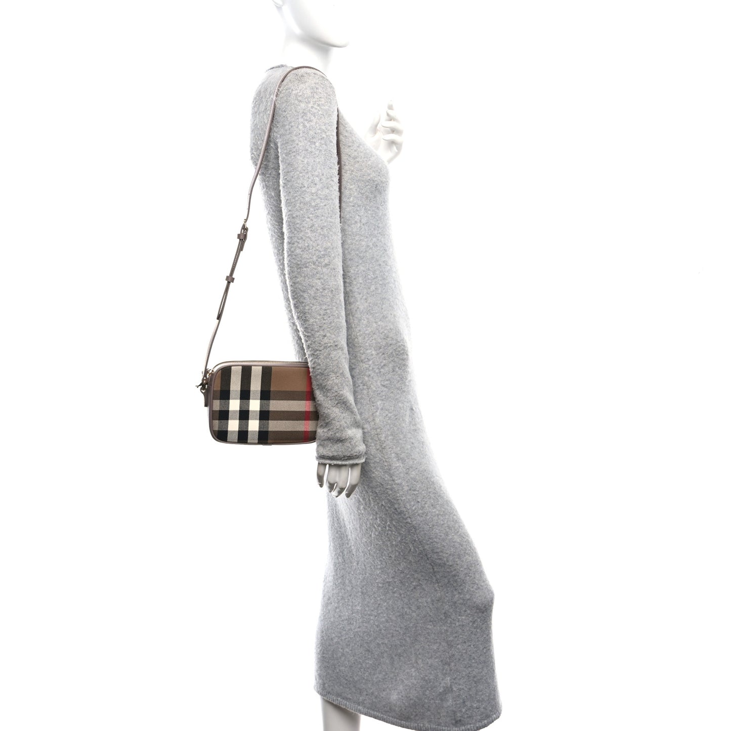 Giant Check Calfskin Small Camera Bag Grey Mink