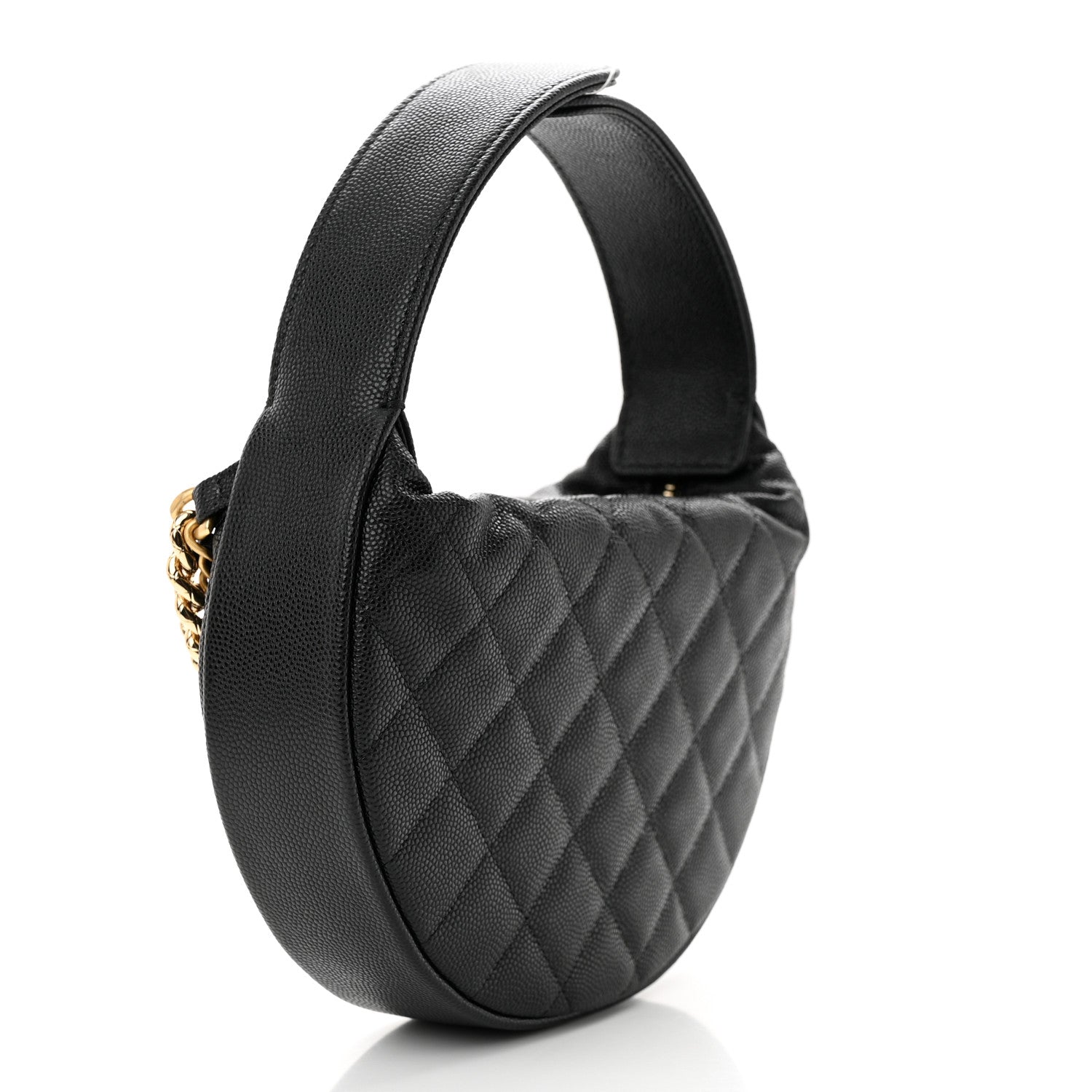 Chanel Shiny Caviar Quilted Bow Pouch Hobo Black 3 of 11