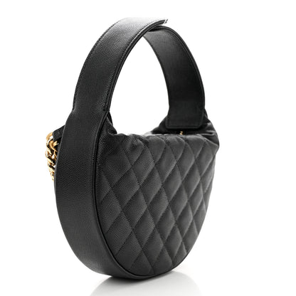 Chanel Shiny Caviar Quilted Bow Pouch Hobo Black 3 of 11