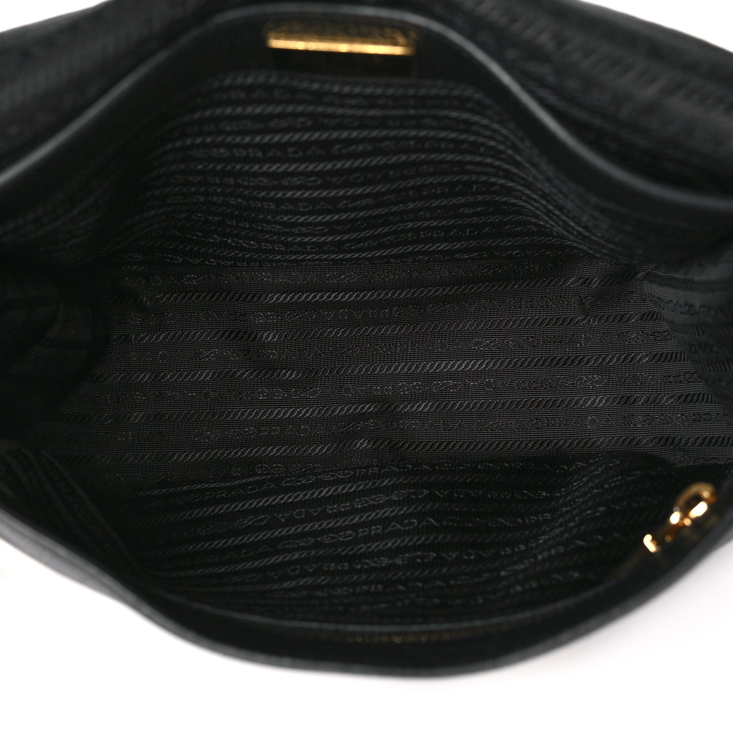 Vitello Daino Embossed Logo Flap Shoulder Bag Black