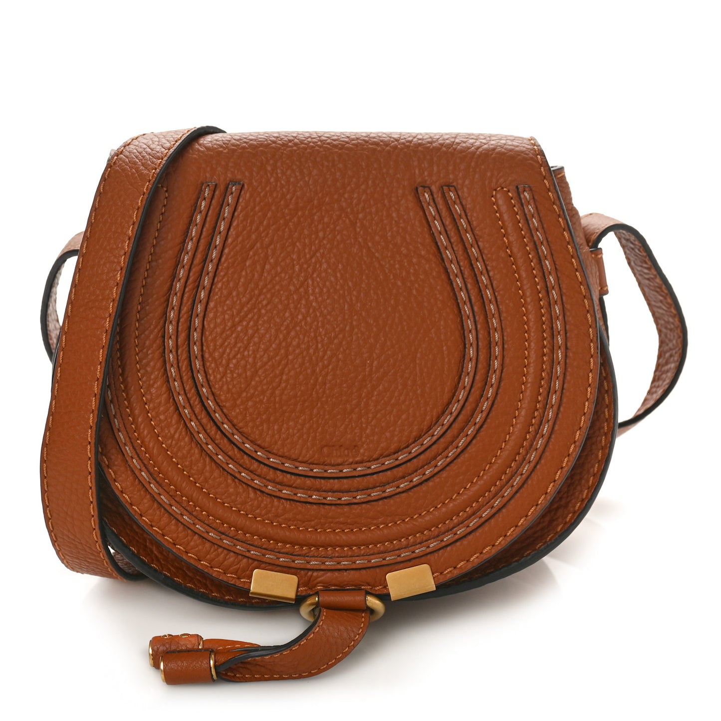 Grained Calfskin Small Marcie Saddle Bag Tan