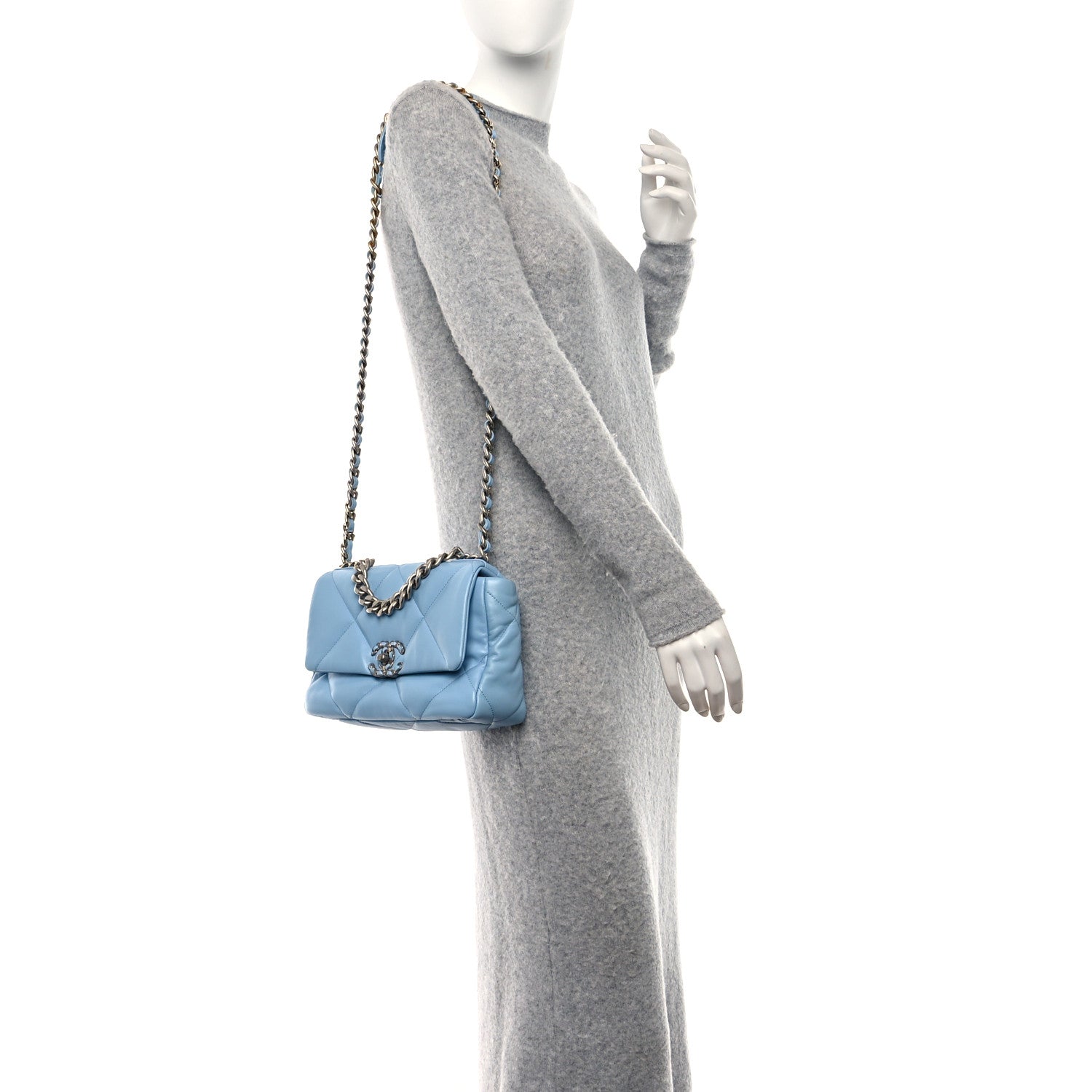 Chanel Lambskin Quilted Medium Chanel 19 Flap Light Blue 2 of 10