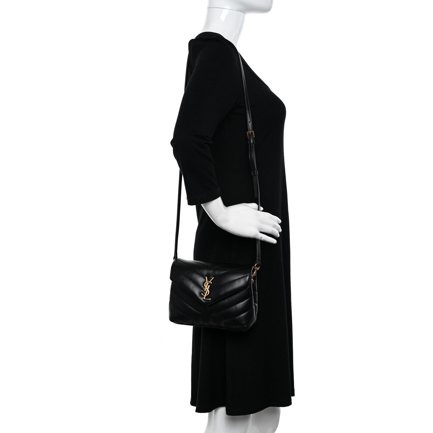 Saint Laurent Calfskin Y Quilted Monogram Toy Loulou Crossbody Bag Black 2 of 12