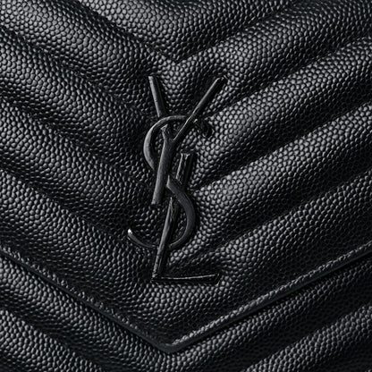Saint Laurent Grain De Poudre Matelasse Chevron Monogram Monochrome Envelope Chain Wallet Black 17 of 18