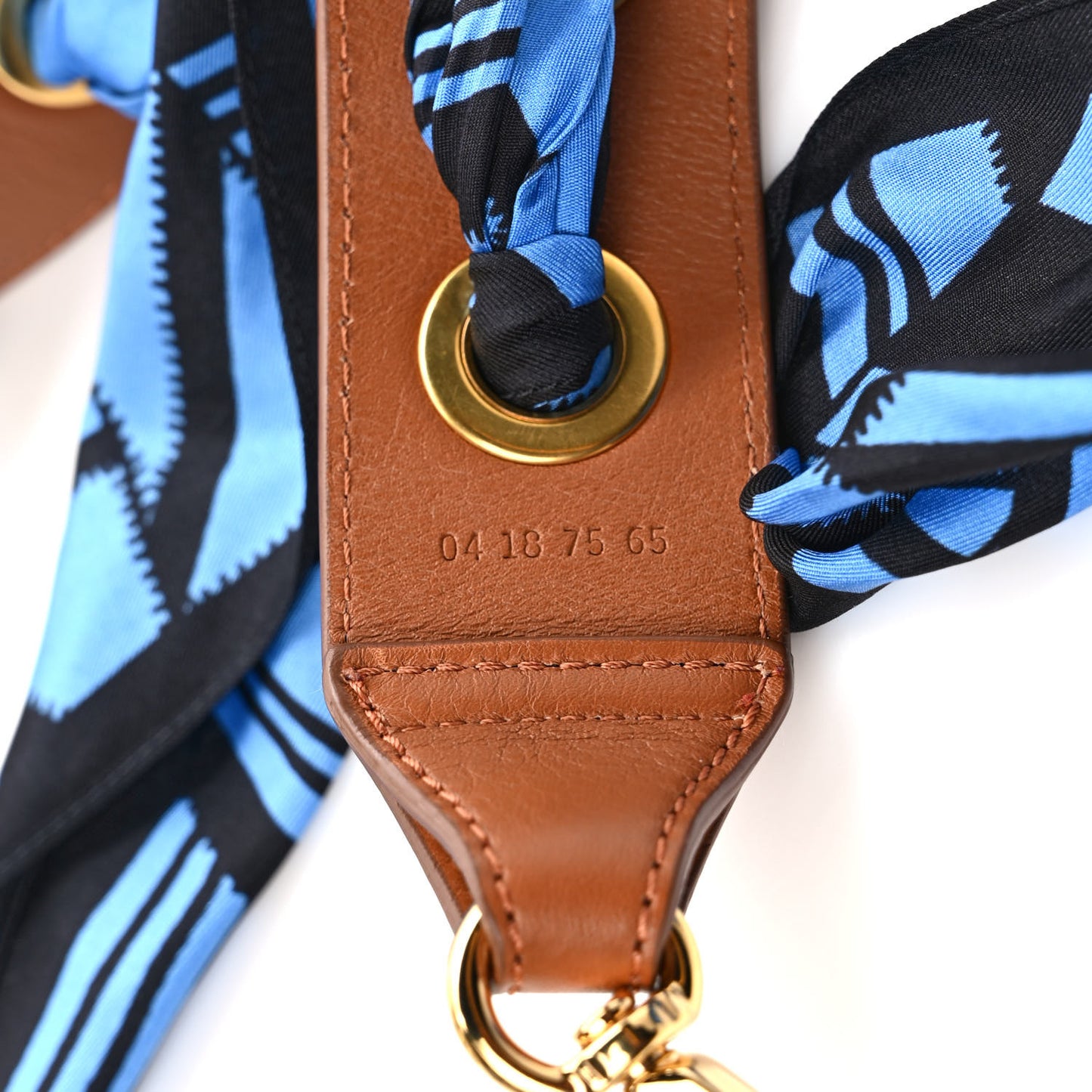 Calfskin Silk Little Horses Scarf Strap Brown Blue