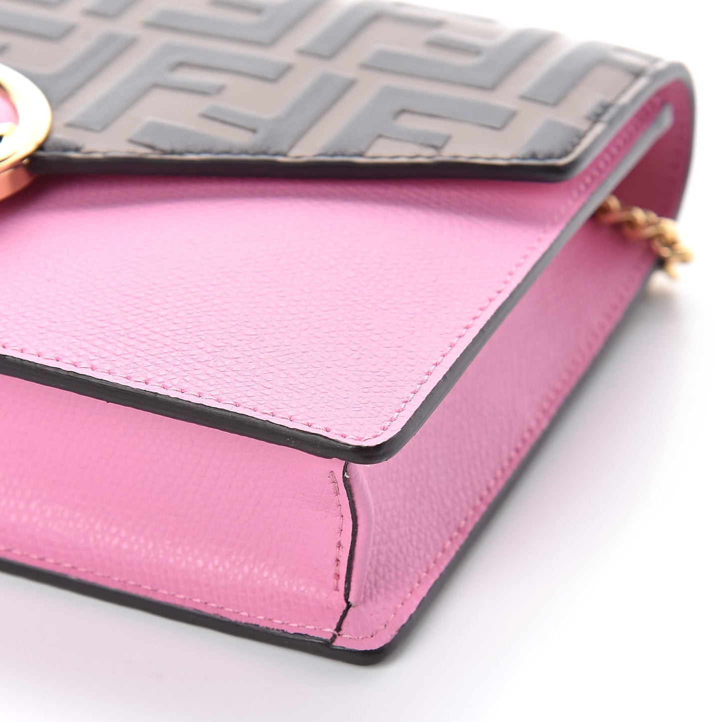 Vitello Cruise F is Fendi Bi-Color FF 1974 Embossed Medium Envelope Wallet On Chain Maya Black Lollypop