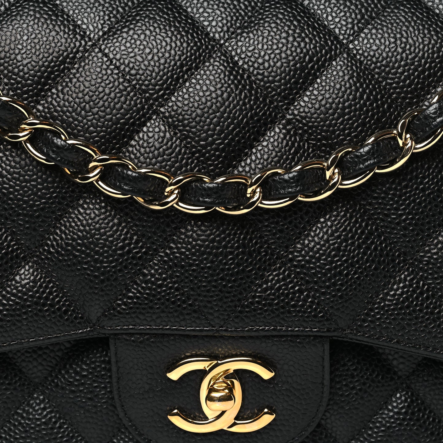 Caviar Quilted Jumbo Double Flap Black