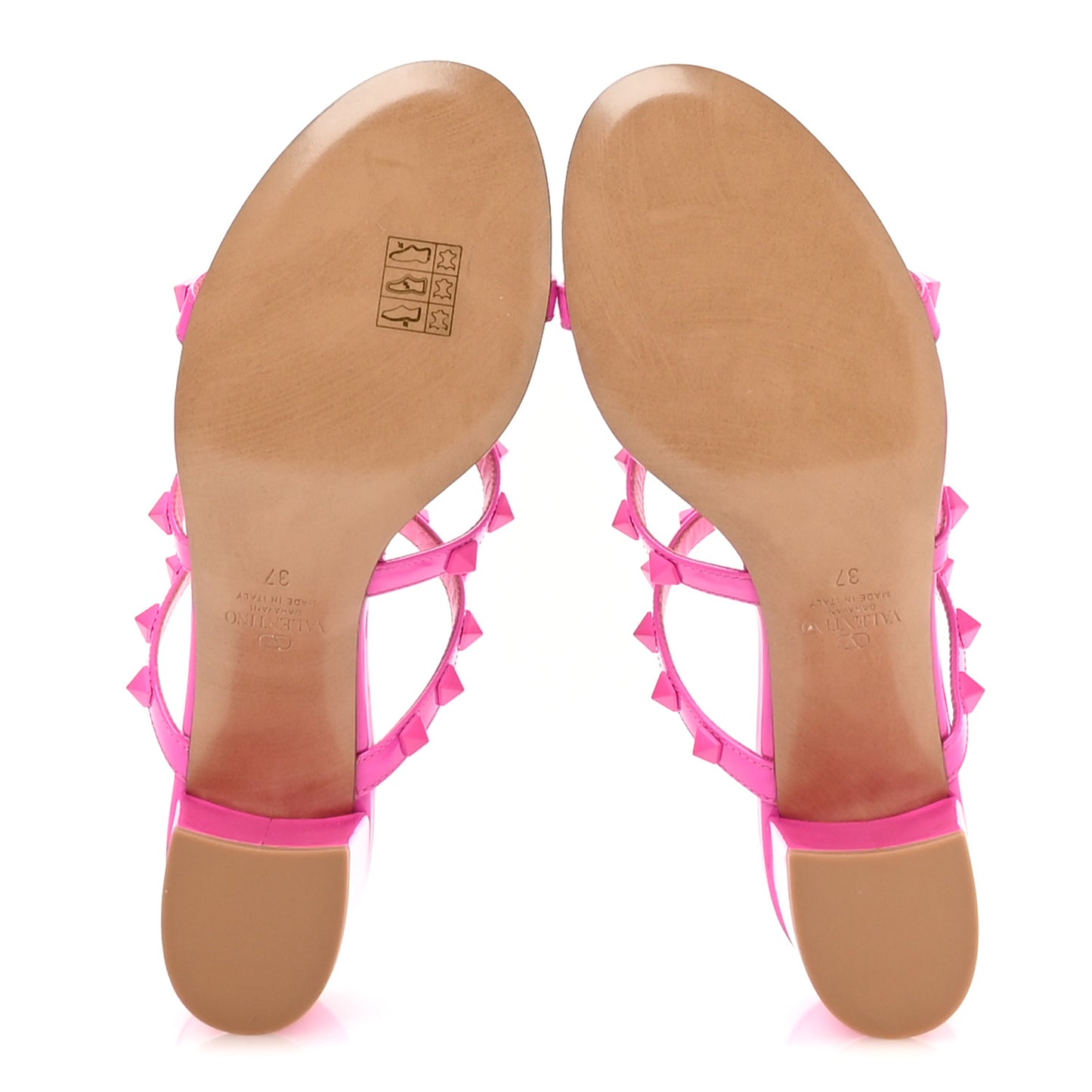 Patent Lacquered Monochrome Rockstud 60mm Caged Slide Sandals 37 Pink PP