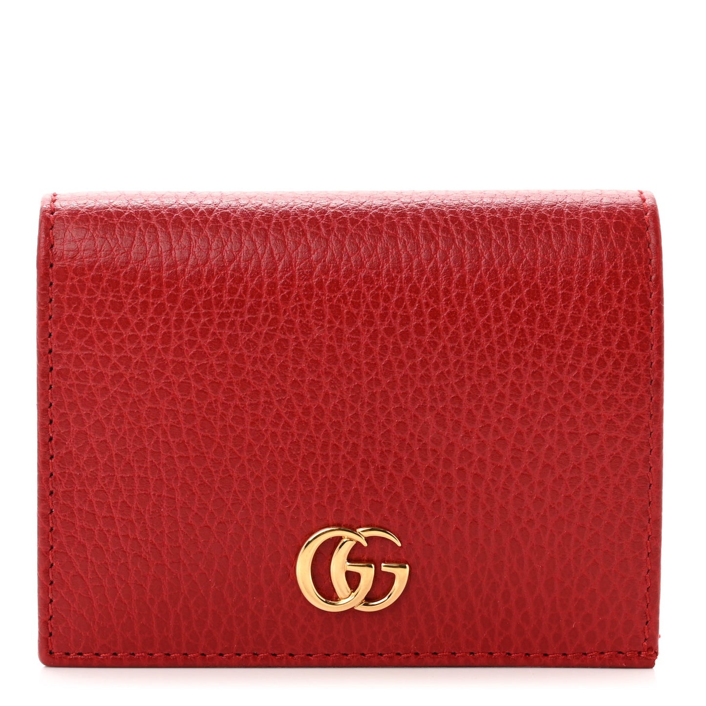 Pebbled Calfskin GG Marmont Card Case Hibiscus Red