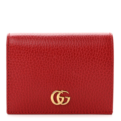 Gucci Pebbled Calfskin GG Marmont Card Case Hibiscus Red 1 of 7