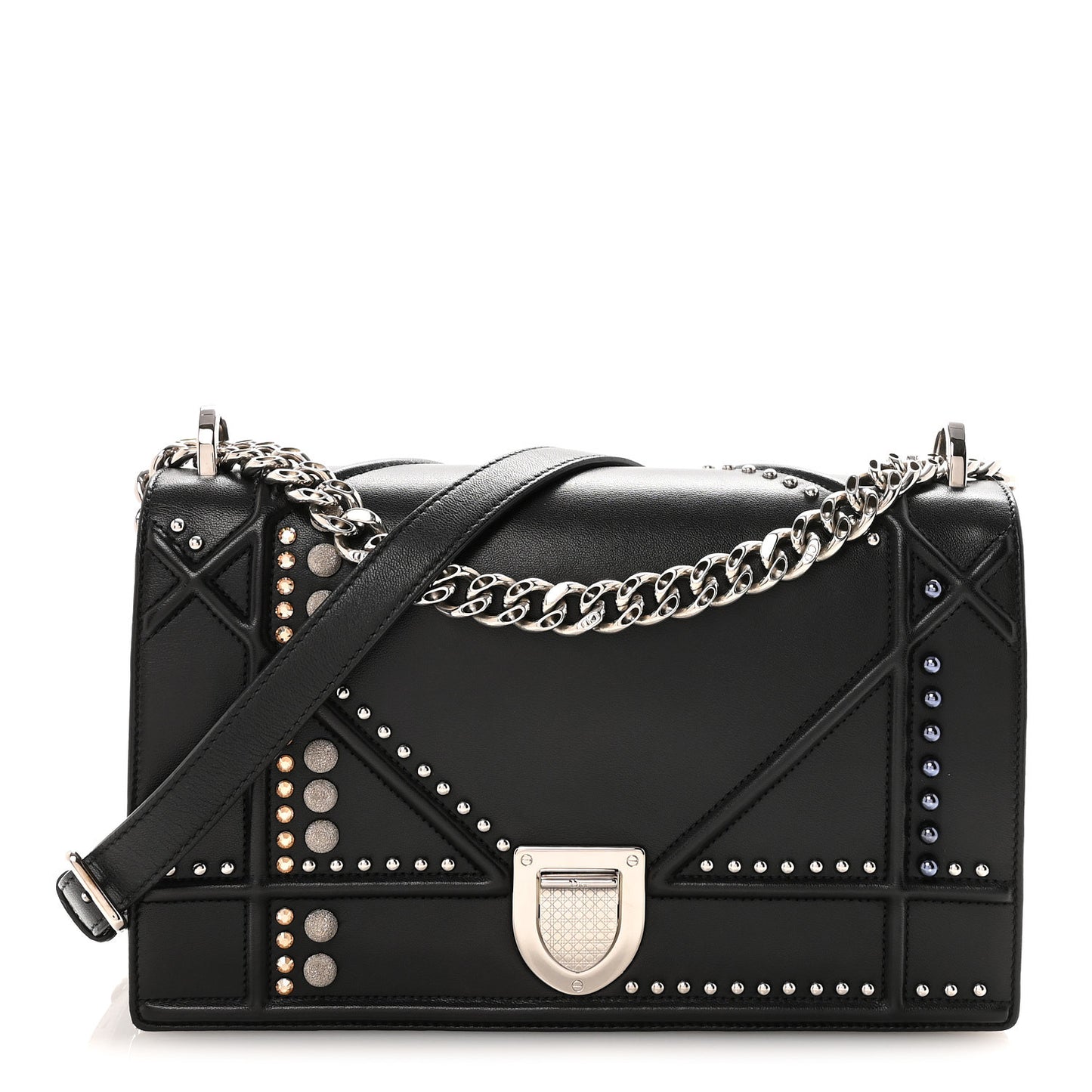 Lambskin Multi Studded Medium Diorama Flap Bag Black