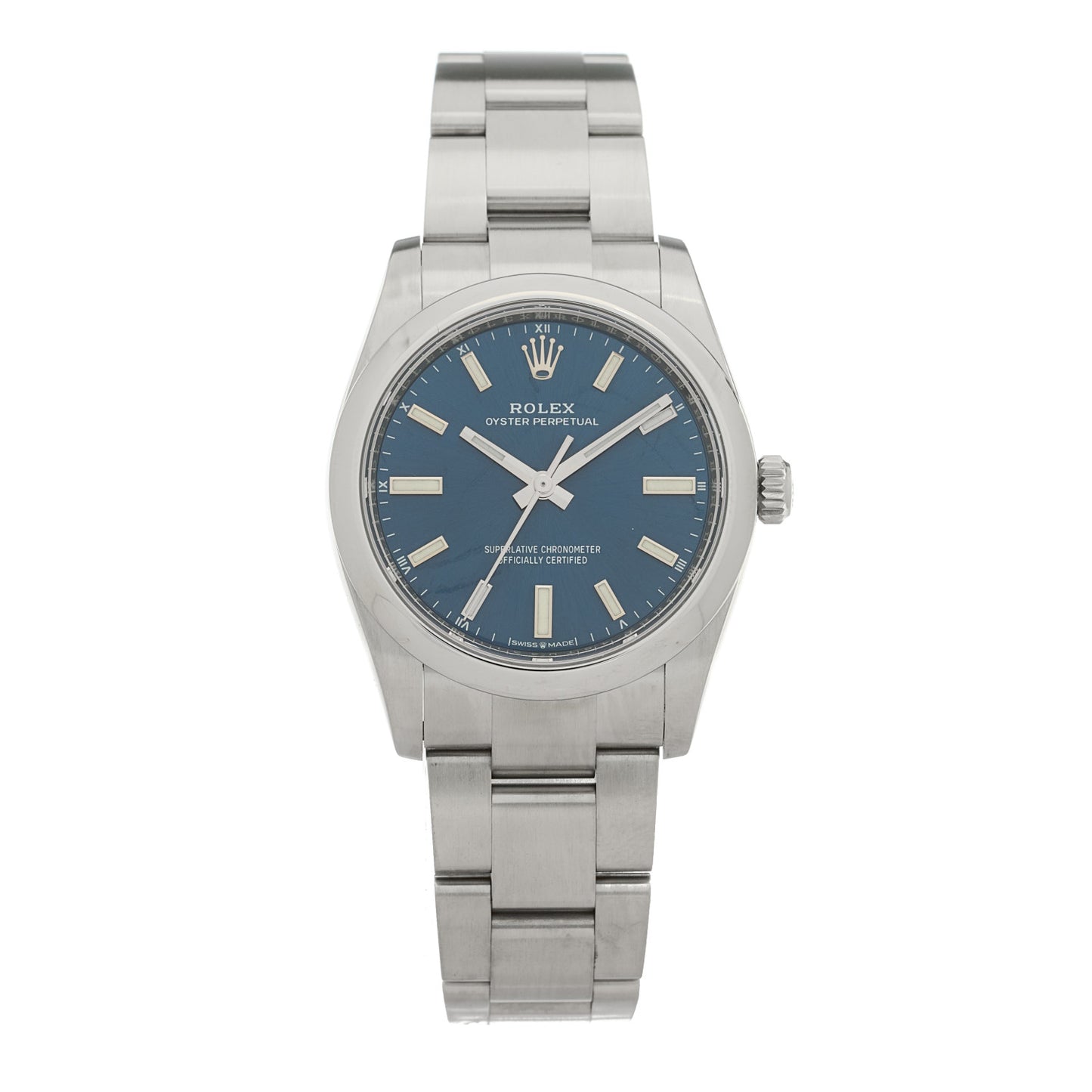 Stainless Steel 34mm Oyster Perpetual Watch Bright Blue 124200
