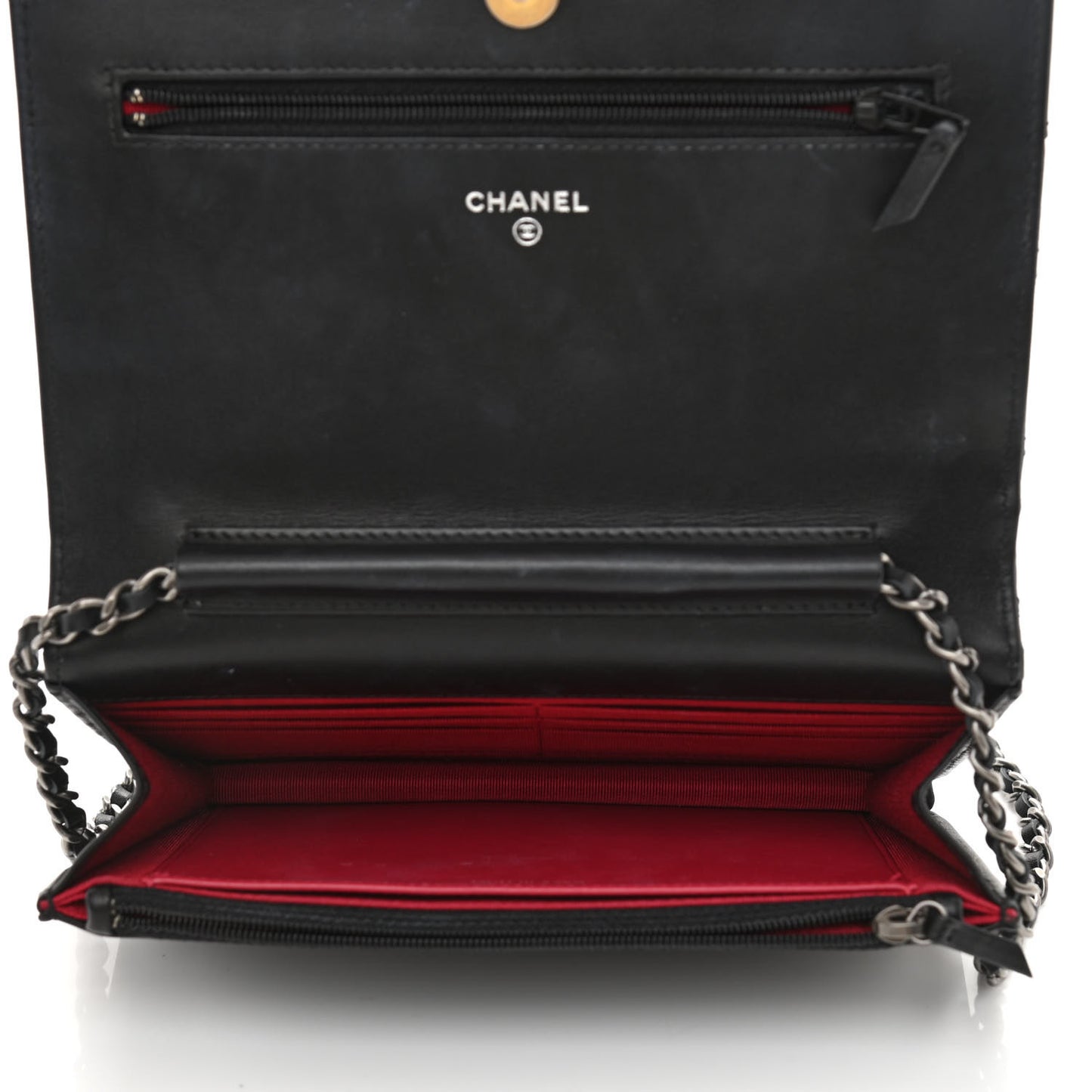 Aged Calfskin Quilted Gabrielle Wallet On Chain WOC Black