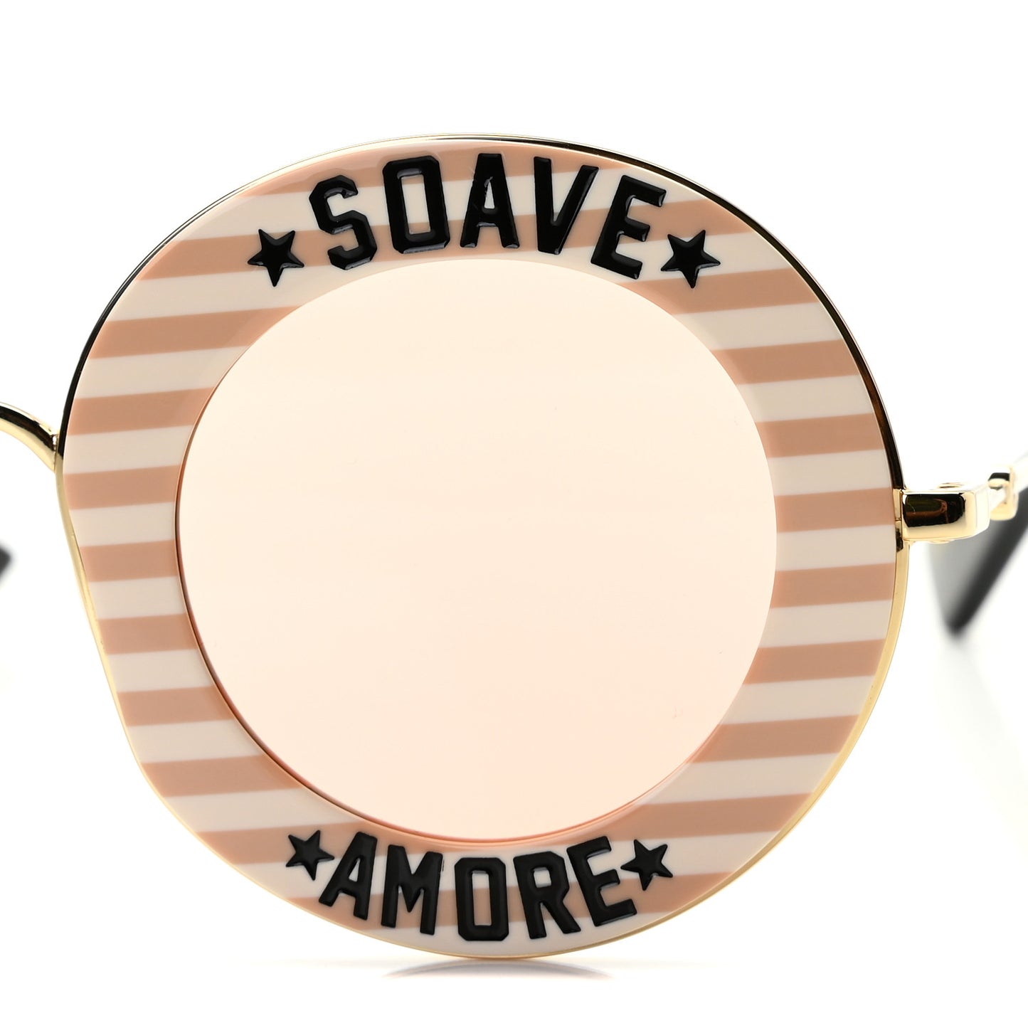 Metal Acetate Striped Soave Amore Round Frame Sunglasses GG0113S Gold Pink